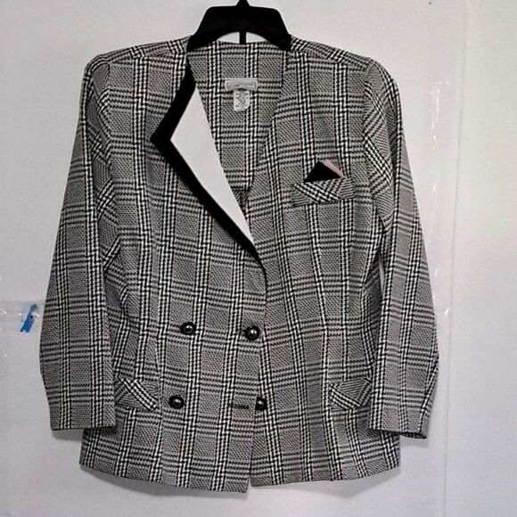 A Cary Robbins Women's Blazer Suit Jacket Houndstooth Plaid Vintage 80's Sz 12P - Picture 1 of 9